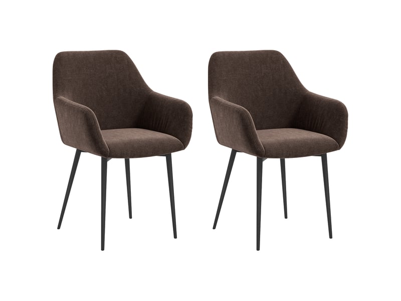  Lot de 2 chaises nordiques marron rembourrées avec accoudoirs courbés en tissu effet velours dimensions 54x57x80 cm  - Conforama A