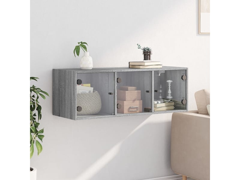  Armoire murale salon, meuble de rangement avec portes en verre sonoma gris 102x37x35 cm  - Conforama C