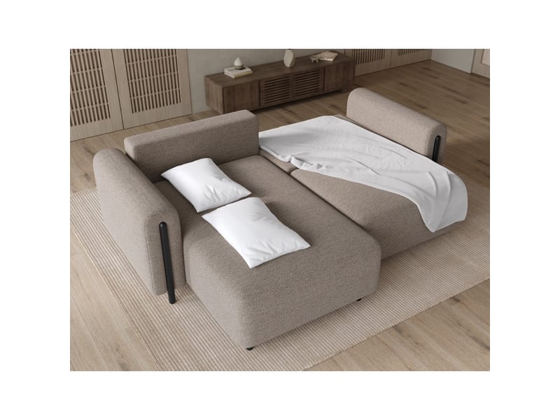 Canapé d'angle convertible arvessa brun clair – angle gauche avec coffre  - Conforama D