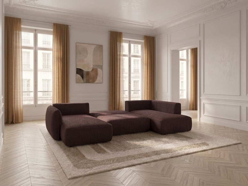 Bobochic canapé d'angle panoramique convertible esmee tissu chenille violet angle gauche ESMEE - Conforama D