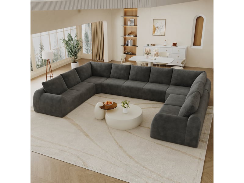Canapé panoramique en u 9 places gris foncé, revêtement chenille, mousse haute élasticité, sans montage, 411 cm - Conforama R