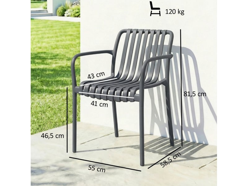 Lot de 4 chaises de jardin empilables avec accoudoirs en pp gris foncé - Conforama C
