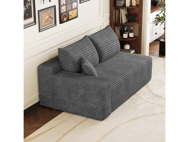 Petit canapé 2 places gris foncé avec accoudoir gauche, canapé compact 151 cm pour salon et studio - Conforama E
