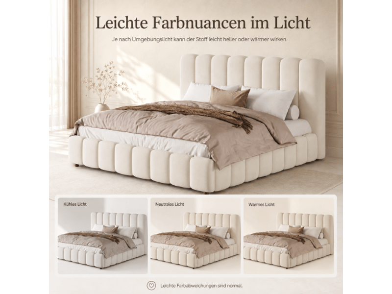  Lit coffre 180x200 - lit double rembourré - tête de lit à rayures verticales - rangement hydraulique - sommier à lattes - beige  - Conforama C