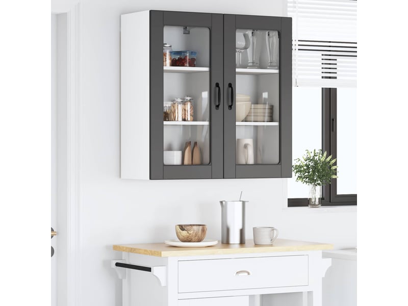  Meuble mural de cuisine, cabinet en verre mural 2 pcs noir bois d'ingénierie shl4810  - Conforama D
