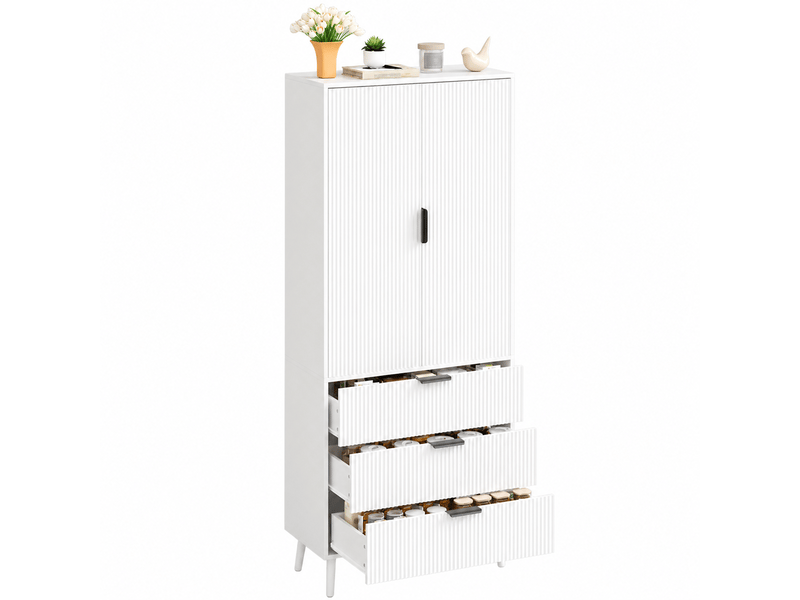 Armoire de rangement 2 portes et 3 tiroirs, 75 x 35 x 180 cm, étagères réglables, rangements de porte et anti-basculement, mdf, blanc Morn Vibe - Conforama A
