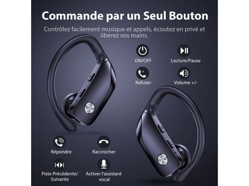  Ecouteurs bluetooth sport ipx7 noirs son stereo micro led 48h type-c  - Conforama C