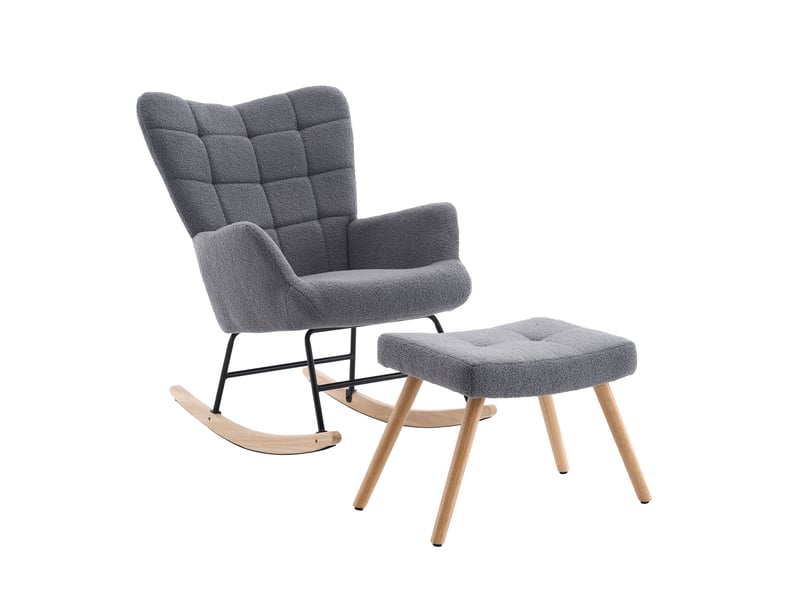  Fauteuil à bascule 91 cm avec repose-pieds, structure en métal sherpa gris  - Conforama A