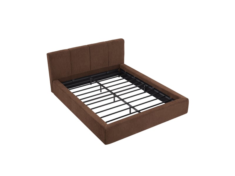 Lit double compressé 160x200 cm, coloris brun, tête de lit capitonnée en mousse, structure en acier renforcé, sans matelas, pour chambre adulte Luxe haut de gamme - Conforama A