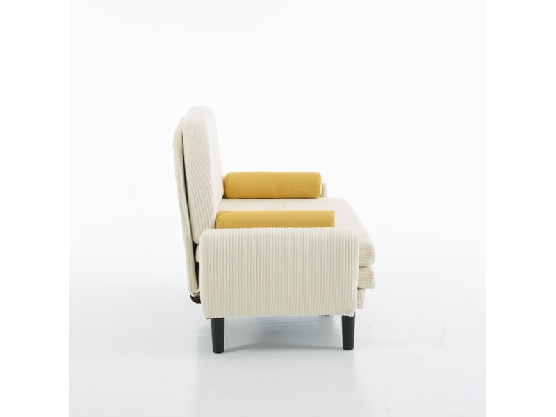  Fauteuil relax convertible avec coffre de rangement, canapé lit 2 places en tissu côtelé ivoire pour salon moderne  - Conforama E