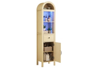 Colonne de salle de bain 40 x 30 x 163 cm avec éclairage led rgb, porte réversible, tiroir, mdf, couleur bois naturel