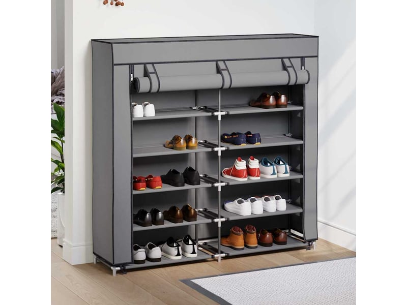  Meuble à chaussure | armoire à chaussures avec housse gris 115x28x110 cm tissu  - Conforama C
