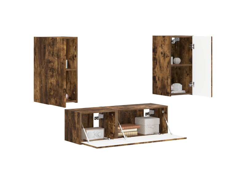  Ensemble de meuble tv - banc tv - meuble de rangement mural 4 pcs chêne fumé bois d'ingénierie  - Conforama C