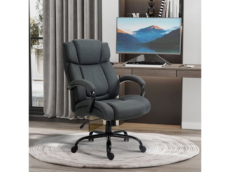  Chaise de bureau ergonomique pivotante avec accoudoirs rembourrés, supportant jusqu'à 220 kg, grise  - Conforama D