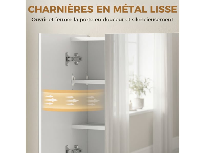  Armoire murale salle de bain avec miroir, armoire de toilette 3 portes miroir, étagères réglables, blanc, 90x15x75cm  - Conforama E