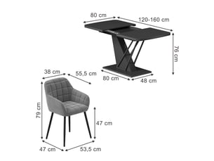 Vicco ensemble de table à manger, noir, 120x80cm avec 4 chaises de salle à manger