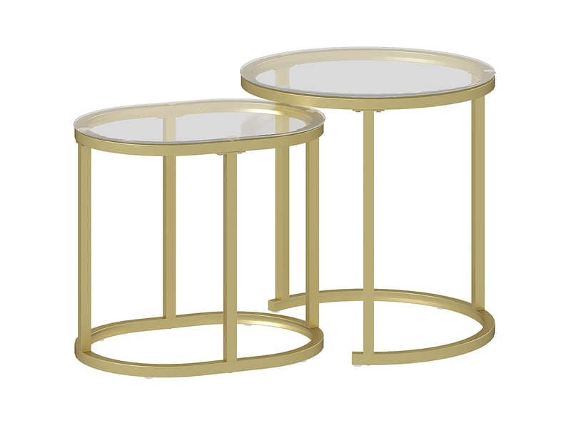  Lot de 2 tables basses empilables ø50x50.5h cm et 60x36x43.5h cm en acier doré  - Conforama A
