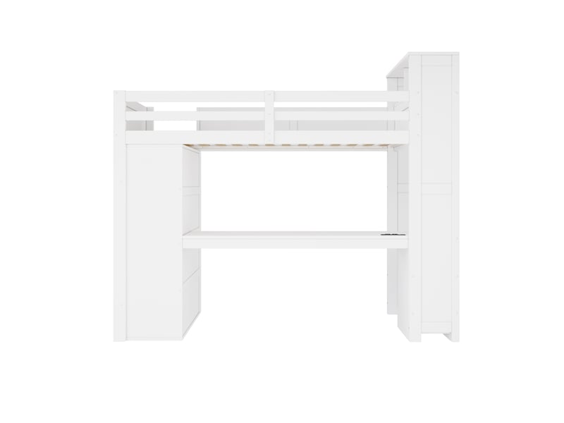  Lit mezzanine 90x200 cm blanc en mdf et bois, bureau, rangements, armoire, usb et éclairage led  - Conforama D