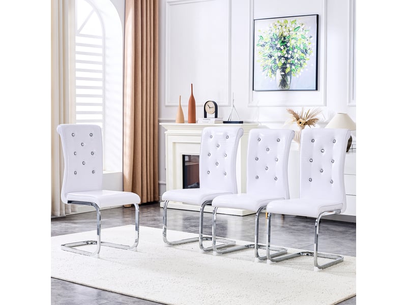 Lot de 4 chaises de salle à manger,pvc et métal chromé,blanc - Conforama B