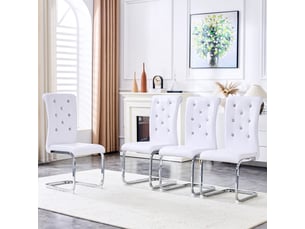 Lot de 4 chaises de salle à manger,pvc et métal chromé,blanc
