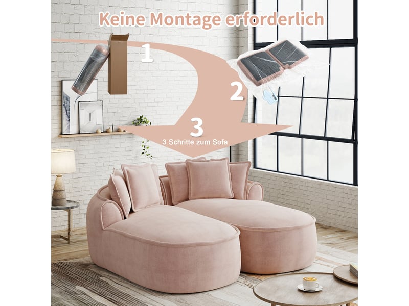  Canapé de salon, canapé cloud, en chenille, rose, style cloud, coussins inclus, sans cadre, avec méridienne, sans montage  - Conforama W