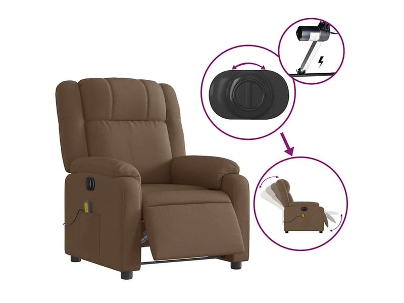  Fauteuil de relaxation fonction d'inclinaison électrique 6 points de massage en tissu marron dec027794  - Conforama E