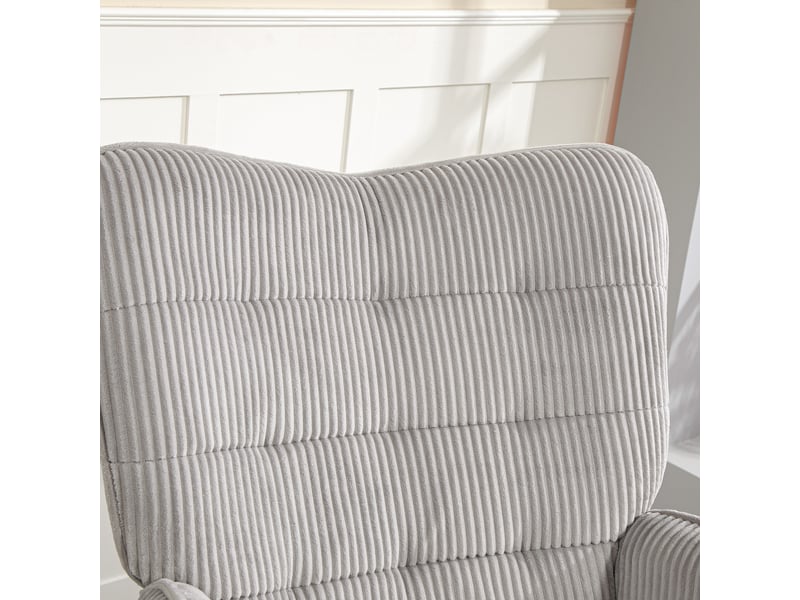  Fauteuil à bascule gris clair aspect velours côtelé avec accoudoirs, fauteuil de relaxation pour salon et chambre, 71x98x101 cm  - Conforama D