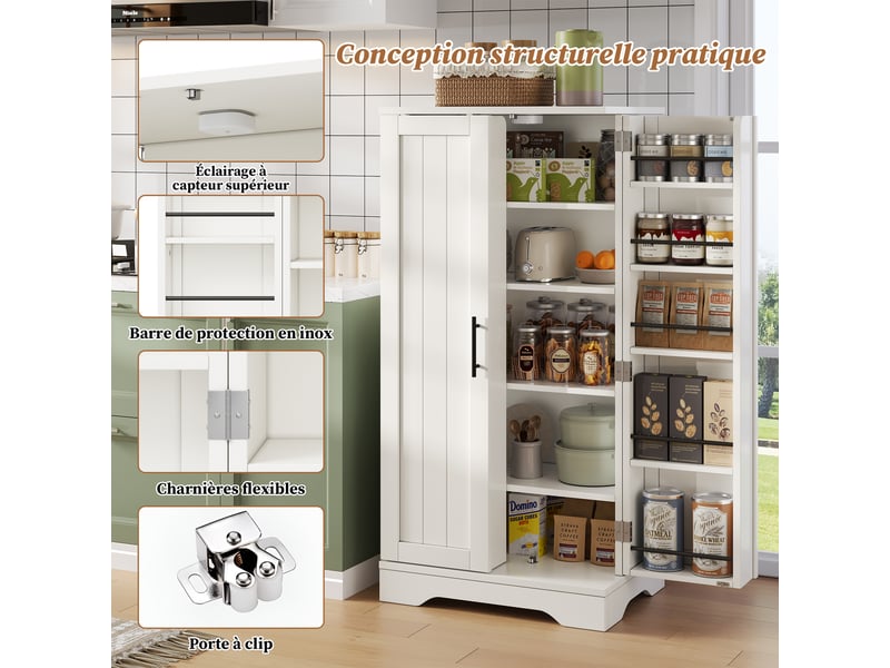  Meuble de cuisine avec éclairage led à détection muvano, blanc, 2 portes, 60 × 40 × 120 cm  - Conforama D