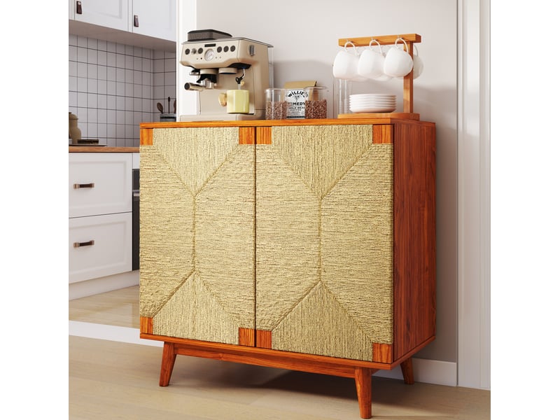  Buffet 2 portes buffet de rangement 79x39.5x78 cm marron style boho  - Conforama E
