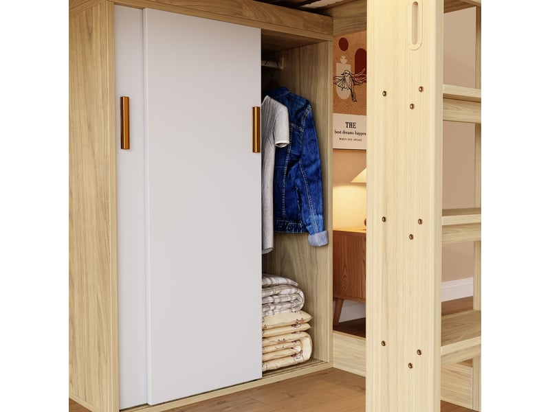 Lit enfant 90x200, garde-corps sécurité lit combine enfant, rangement intégré, bureau intégré, led intégrée, prise intégrée - Conforama D
