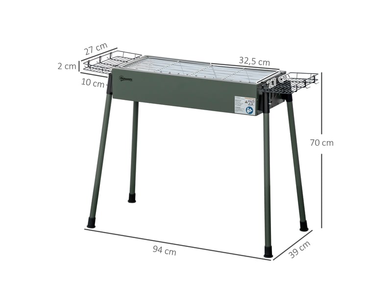  Barbecue au charbon de bois avec 2 grilles portable bbq grill sur pieds amovibles2 paniers latéraux, 94l x 39l x 70h cm  - Conforama E