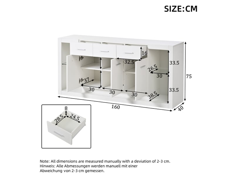 Meuble rangement buffet salon 160x40x75 cm 14 compartiments led blanc laqué homvra - Conforama E
