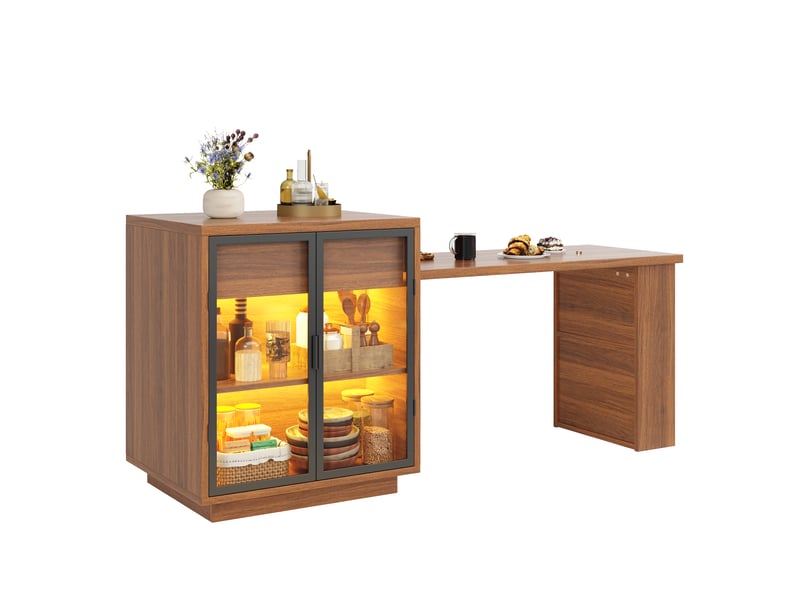  Îlot de cuisine extensible, 122 × 70 × 94 cm, 2 portes et 1 tiroir, mdf et métal, marron, rangement fonctionnel  - Conforama A