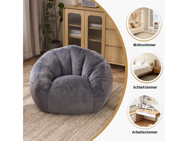  Pouf adulte et enfant en polyester gris clair avec dossier enveloppant, mousse à mémoire de forme, 98 x 98 x 60 cm  - Conforama E