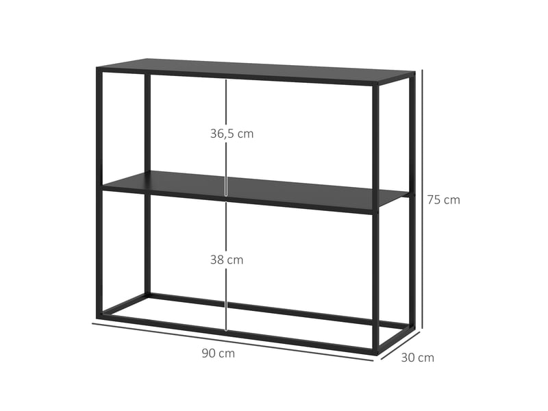  Console, buffet, 2 étagères, acier thermolaqué, 90 x 30 x 75 cm, noir  - Conforama E