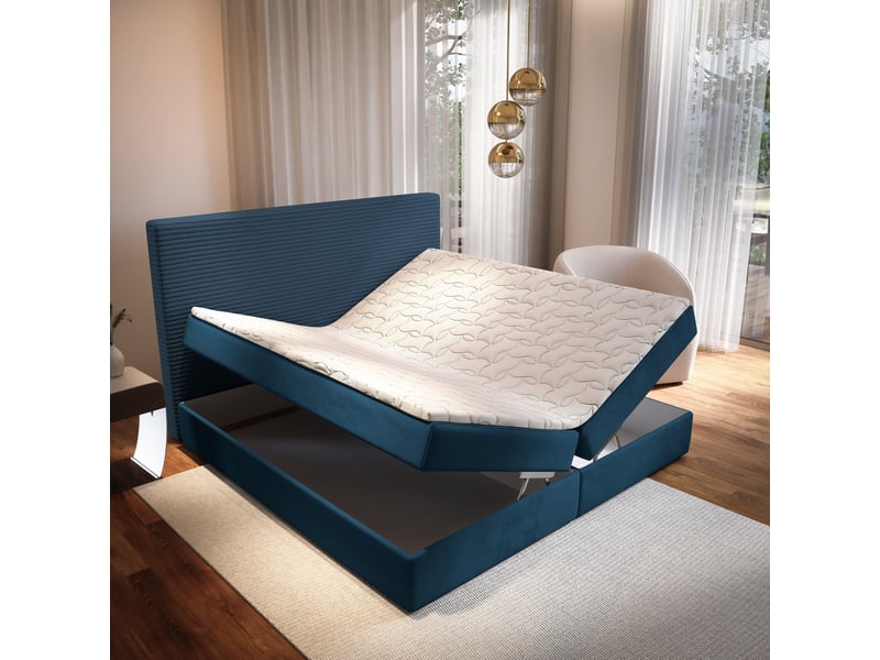  Boxspring giarro 200x200 cm, lit complet avec matelas, bleu  - Conforama C