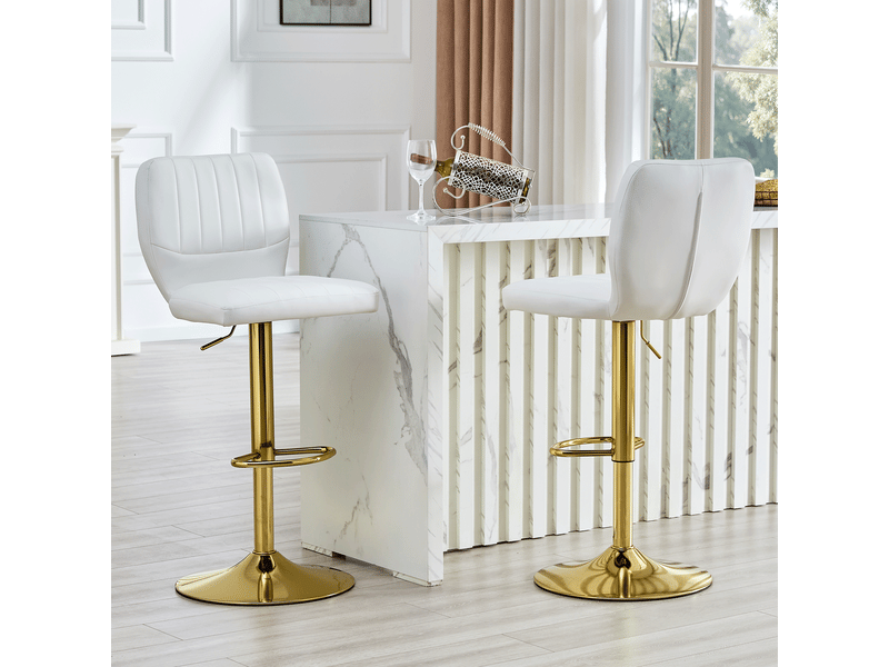 Lot de 2 tabourets de bar blancs et dorés, avec dossier, assise réglable 62–83 cm - Conforama B