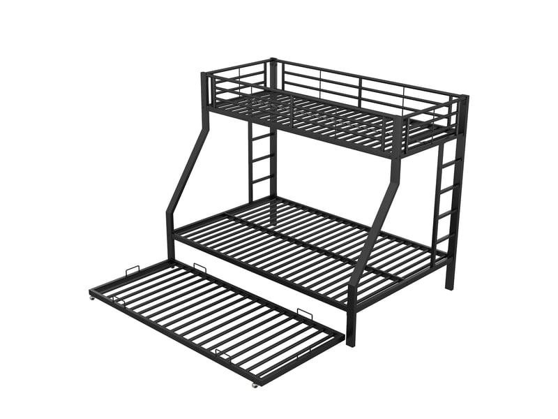  Lit superposé 3 places 90 × 200 cm et 140 × 200 cm avec lit gigogne 90 × 190 cm, sans matelas, en métal noir  - Conforama A