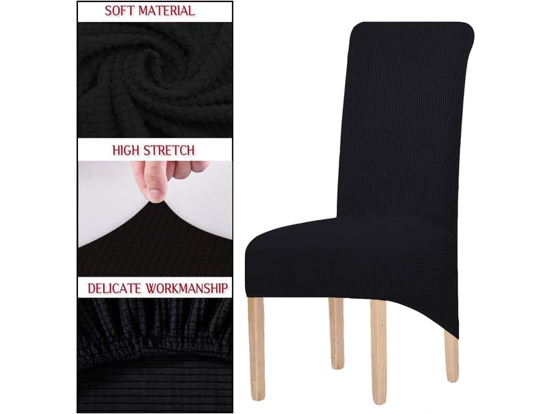  Lot de 4 housses de chaises de salle à manger, housses élastiques, adaptées à la décoration de banquets de mariage noir, lot de 4 pièces XLH-ZLS-009384MF - Conforama B
