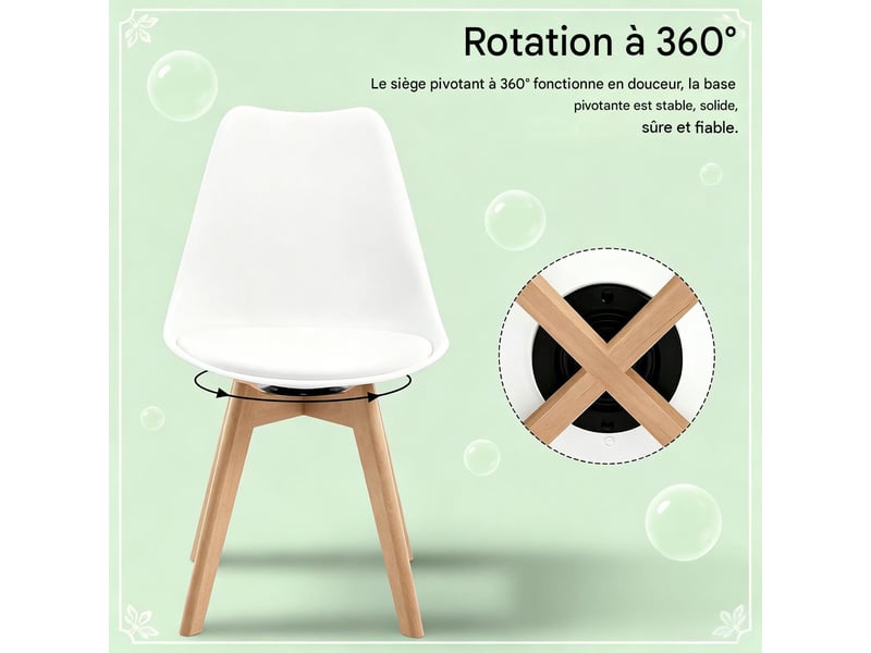  Lot de 4 chaises de salle à manger pivotantes en similicuir blanc  - Conforama B