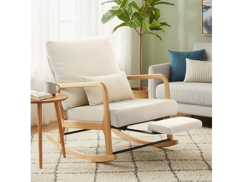  Fauteuil à bascule modenvie relax inclinable 3 positions avec repose-pieds intégré en velours côtelé crème 70 x 89 x 97,5 cm  - Conforama D
