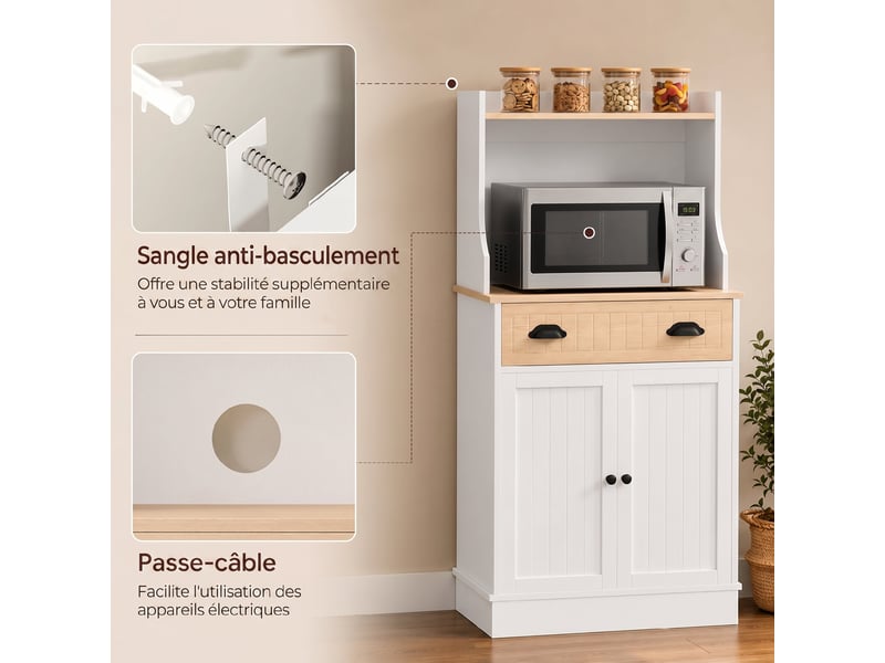  Meuble armoire micro-ondes pour cuisine avec espace ouvert 1 tiroir et placard 2 portes chêne 61 x 35 x 125,4 cm  - Conforama R