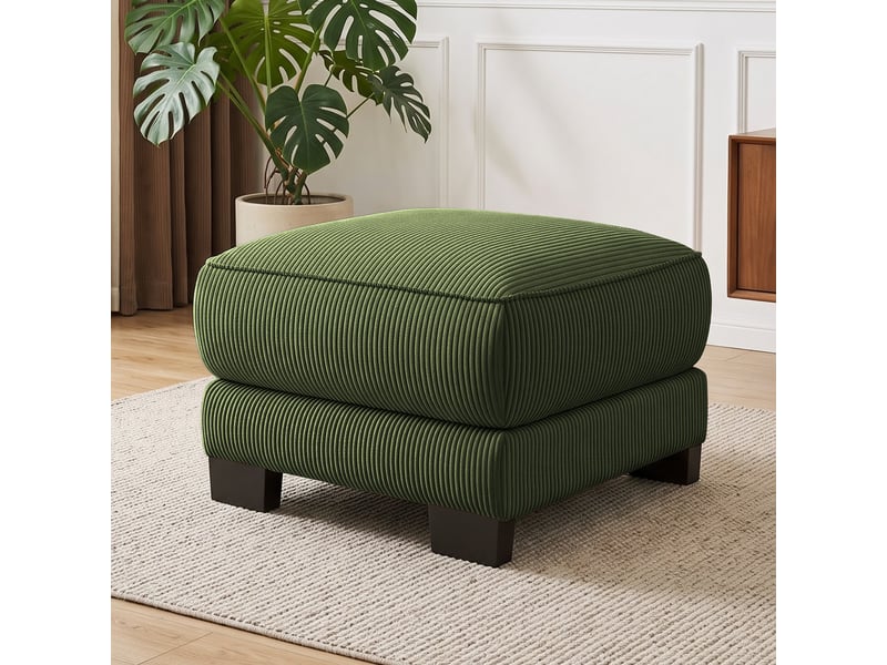 Pouf de salon - pouf mason en velours tricoté vert, 72.5 x 67 x 53 cm, velours côtelé, pour salon, tissu velours côtelé de haute - Conforama B