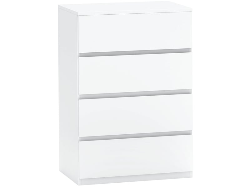  Commode blanche avec 4 tiroirs, dimensions 55 x 33 x 80 cm, en bois, idéale comme sideboard ou rangement  - Conforama A