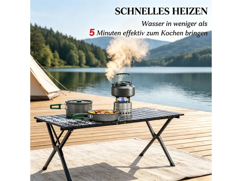  Set de cuisine de camping,11 pièces avec sac de rangement,aluminium,gris  - Conforama E