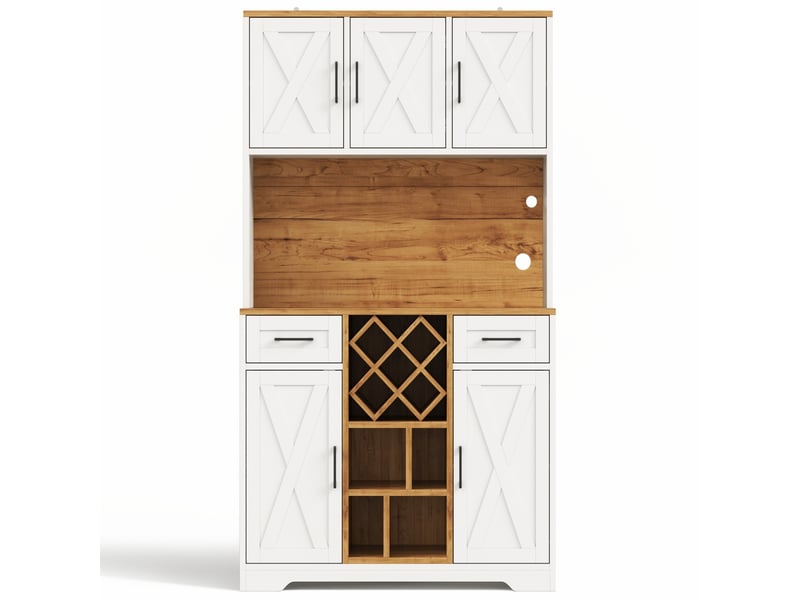  Buffet de cuisine en mdf 105x40x180 cm, 2 tiroirs, casier à bouteilles amovible, led et prises usb pour salle à manger  - Conforama D