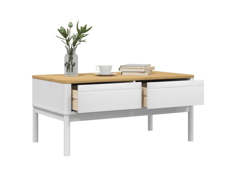  Table basse - table de salon - table à thé floro blanc 99x55,5x45 cm bois massif de pin  - Conforama D