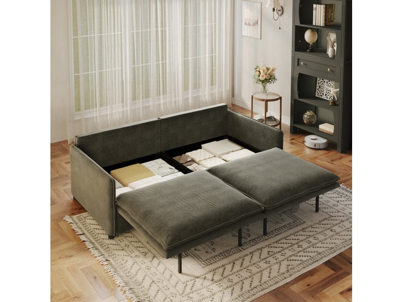  Canapé-lit 3 places 206x91x86 cm 3-en-1, convertir, tissu couleur gris foncé, mousse et bois, design moderne  - Conforama D