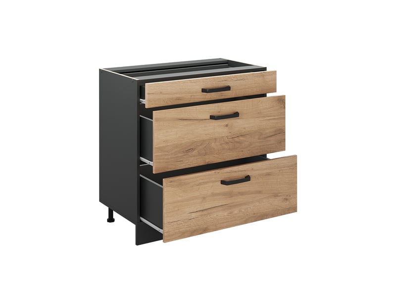  Vicco meuble cuisine, chêne doréanthracite, 80cm avec 3 tiroirs plan de travail anthracite  - Conforama C