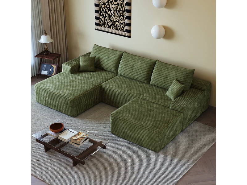 Canapé d'angle modulaire ,4 places, avec méridienne en l, assise profonde ,340 × 175 ×83cm, vert - Conforama D